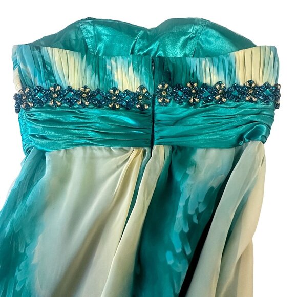 Y2K Bicici Strapless Teal & Cream Ombre Beaded Evening Gown Floor-Length XL - Picture 7 of 14